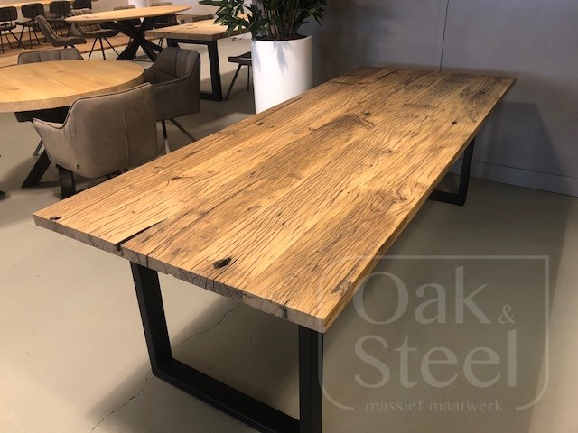 ruimte Aanpassing Netjes Industriële tafel Eiken Wagonplanken - Oak & Steel